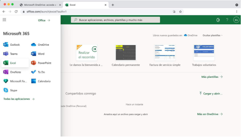 Panel de trabajo Excel