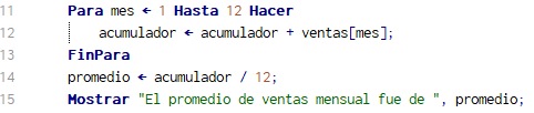 Parte pseudocódigo PromedioVentasCalculo